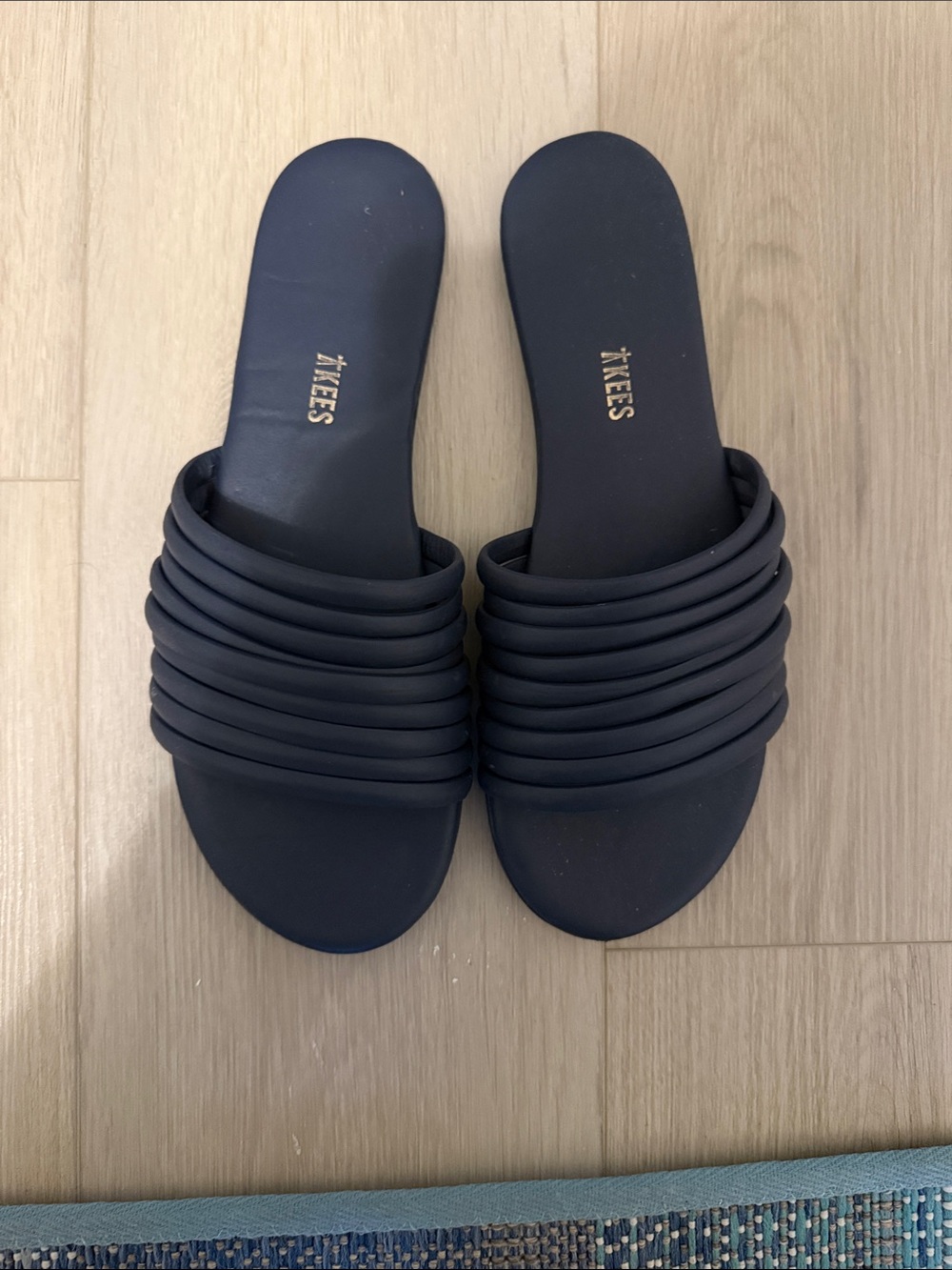 TKEES Navy Layered Tube Strap Slide Sandals